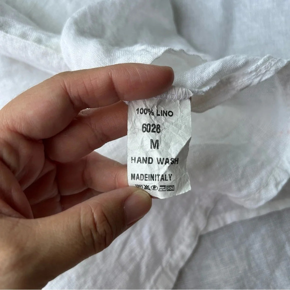 Elissia Pure Linen Studded Accent  White Button Down Shirt Blouse Made in Italy - Picture 10 of 16